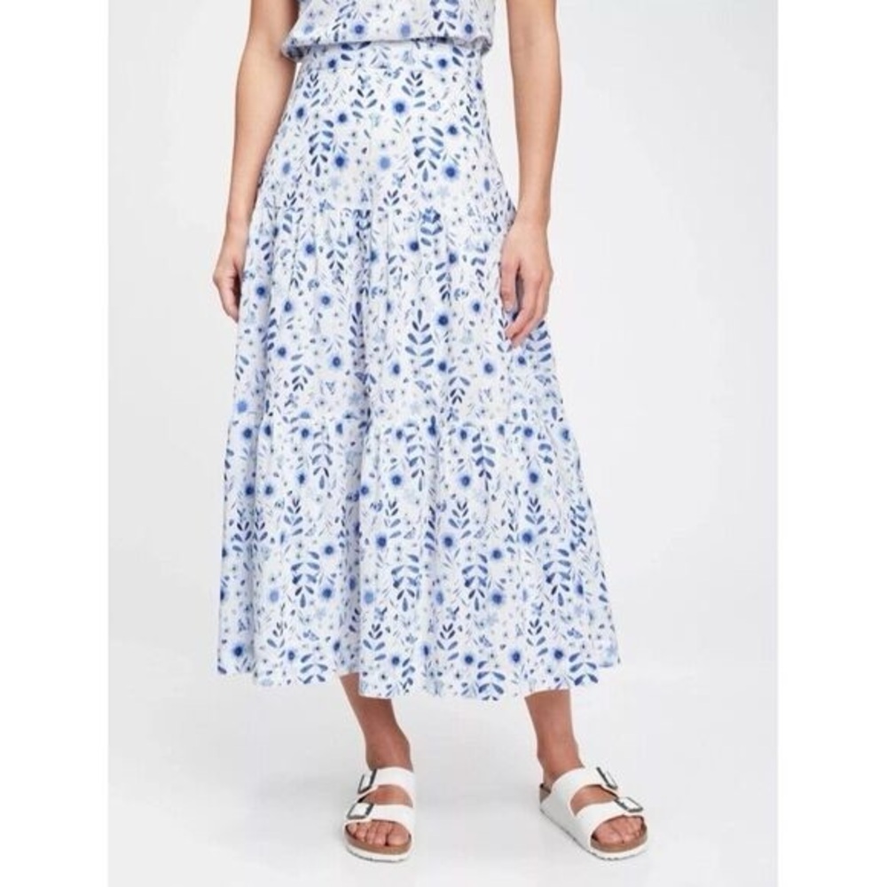 Gap Blue Floral Tiered Maxi Skirt